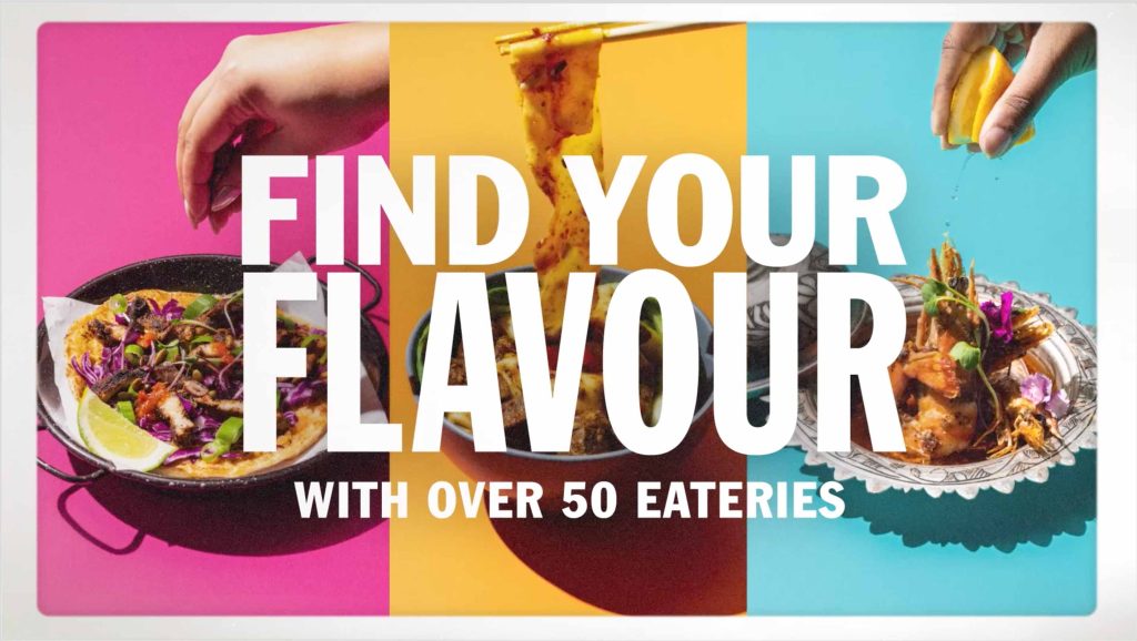 Fun stop motion of three delicious meals on a colourful background