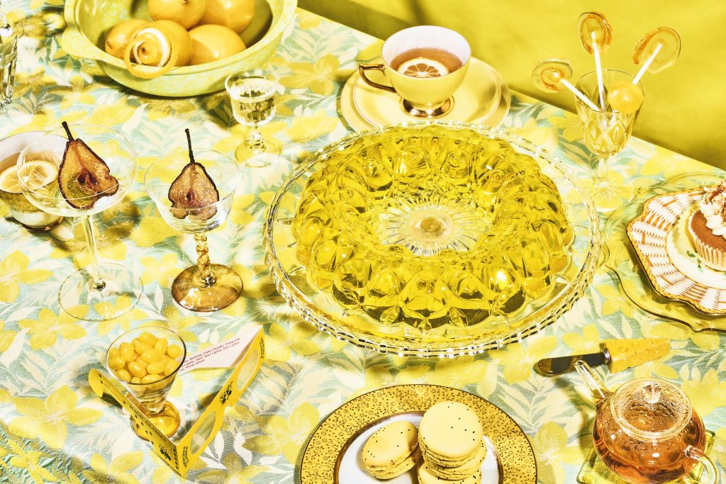 stained glass pears and jelly isomalt lollipops all in yellow luxury lemon tea macaroons